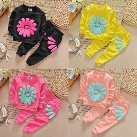 Kids Infant Baby Girls Sun Flower T-shirt Jumper Tops+Pants Outfit Clothing Sets