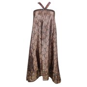 Mogul Brown Silk Sari Cover Up Sarong Dress Boho Fashion Evening Summer Dresses