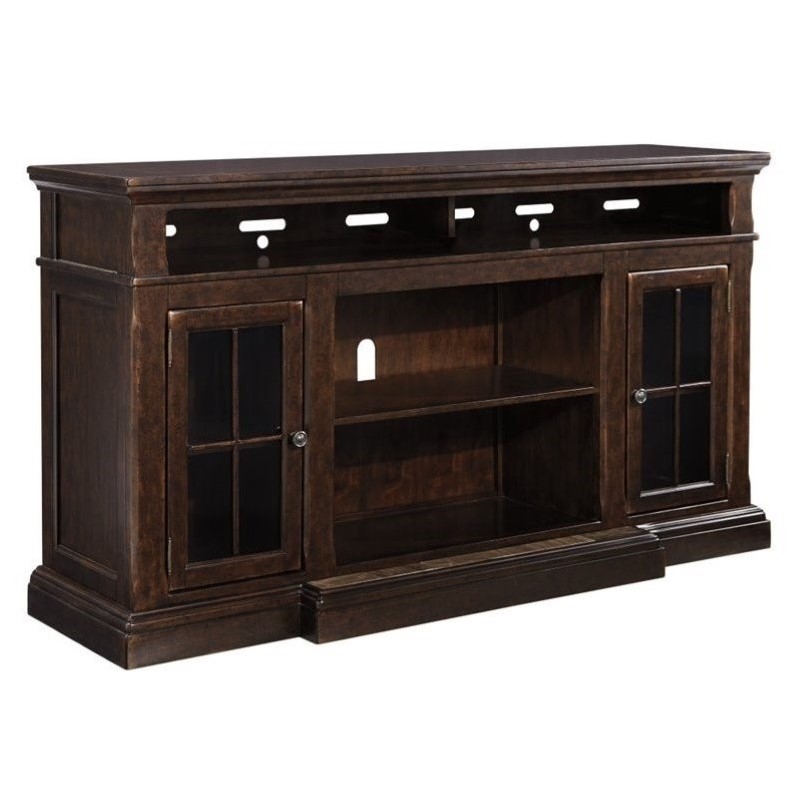 Ashley Roddinton 74'' TV Stand with Marble Inset Base in Dark Brown
