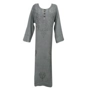 Mogul Womens Maxi Dress Grey Button Front Stonewashed Tunic Shift Dresses