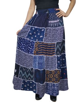 Mogul Women's Indian Peasant Patchwork Long Skirt Printed Hippy Chic Gypsy Bohemian Fashion Maxi Skirts