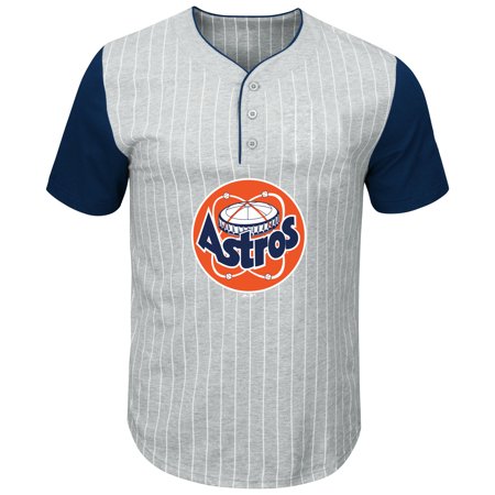Houston Astros Pinstripe - Houston Astros Majestic Big & Tall Cooperstown Collection Pinstripe Henley Raglan T-Shirt - Gray/Navy