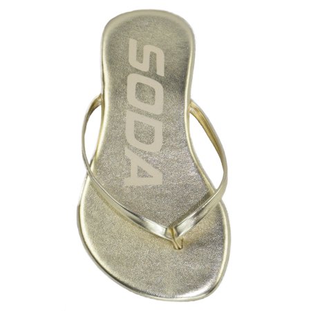 Gold Diamond Flip Flop Charm Soda Shoes Women Flip Flops Basic Plain Sandals Strap Casual Beach Thongs SeaShell Light Gold 5.5 ()