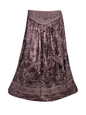 Mogul Womens Indian Skirt Velvet Touch Rayon A-LINE Boho Chic Hippy Gypsy Medieval Gothic Vintage Skirts