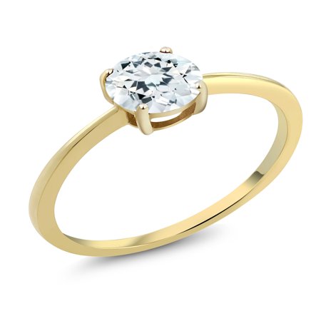 - 10K Yellow Gold 0.75 Ct Round Sky Blue Aquamarine Solitaire Engagement Ring