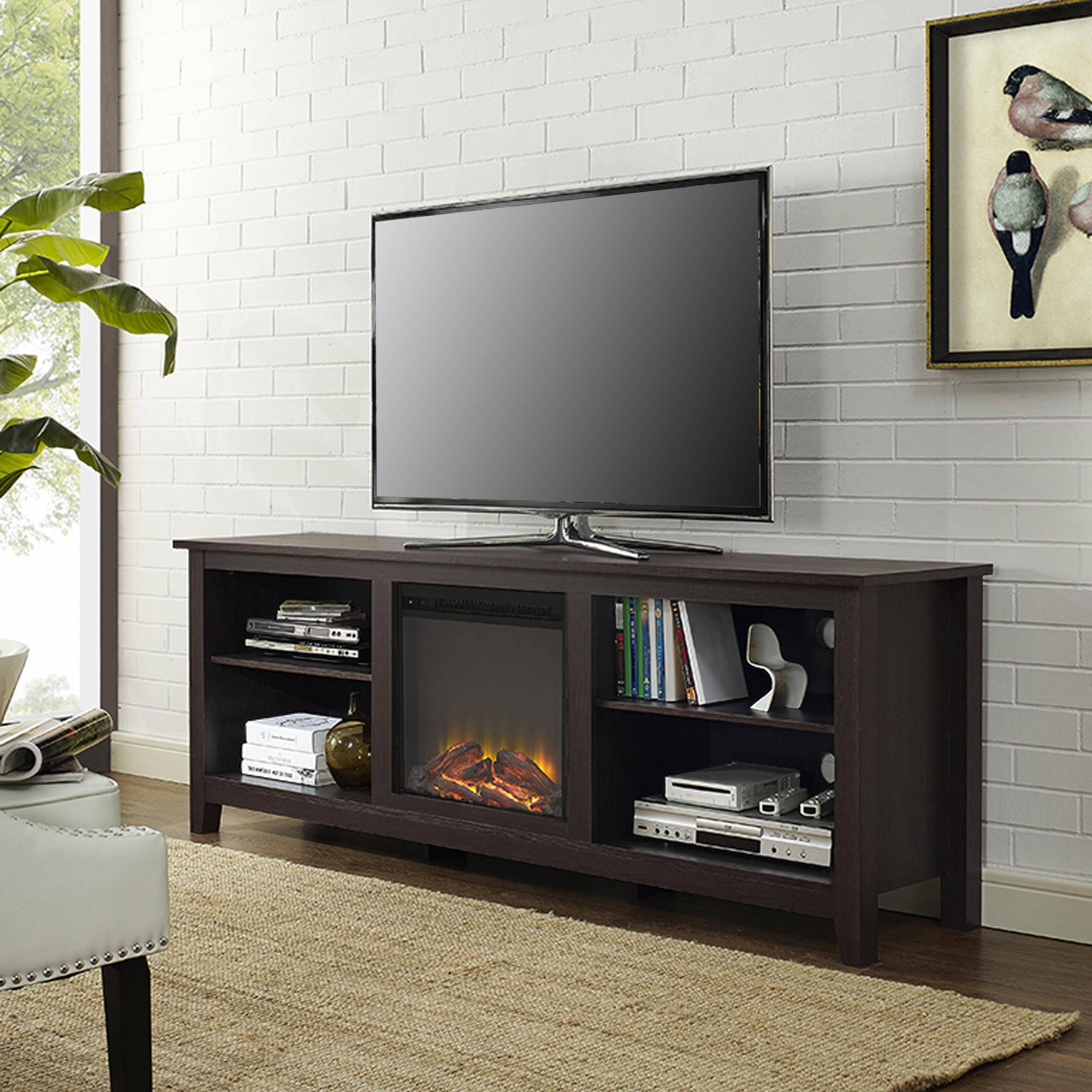 Walker Edison Wood TV Stand with Fireplace, for TVs up to 70'' - Multiple Finishes