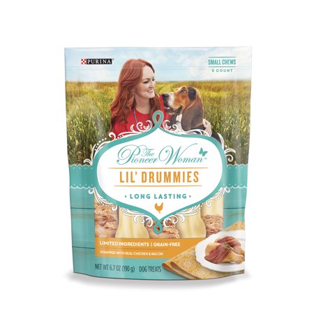 - The Pioneer Woman Limited Ingredient, Grain Free Rawhide Dog Treats; Lil' Drummies Chicken & Bacon - 6.7 oz. Pouch