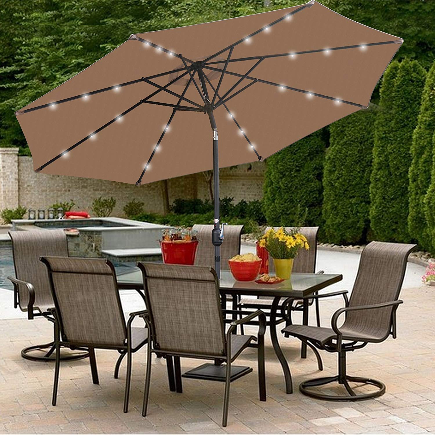 C Hopetree 10 Offset Cantilever Hanging Umbrella With Solar Led Lights For Large Outdoor Patio Table Balcony Poolside Deck Garden Beige Mimbarschool Com Ng