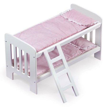 American Girl Doll Bunk Bed Gingham Doll Bunk Bed with Bedding and Ladder - White/Pink - Fits American Girl, My Life As & Most 18