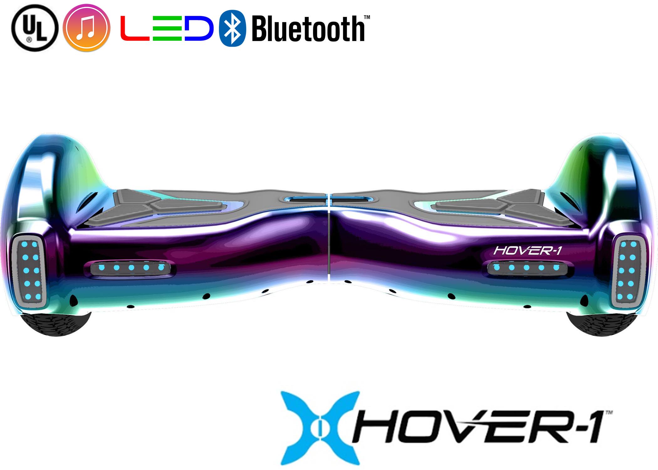 Hover-1 H1 UL Certified Electric Hoverboard w/ 6.5 Wheels, LED Lights, Bluetooth Speaker, and App Enabled - Iridescent