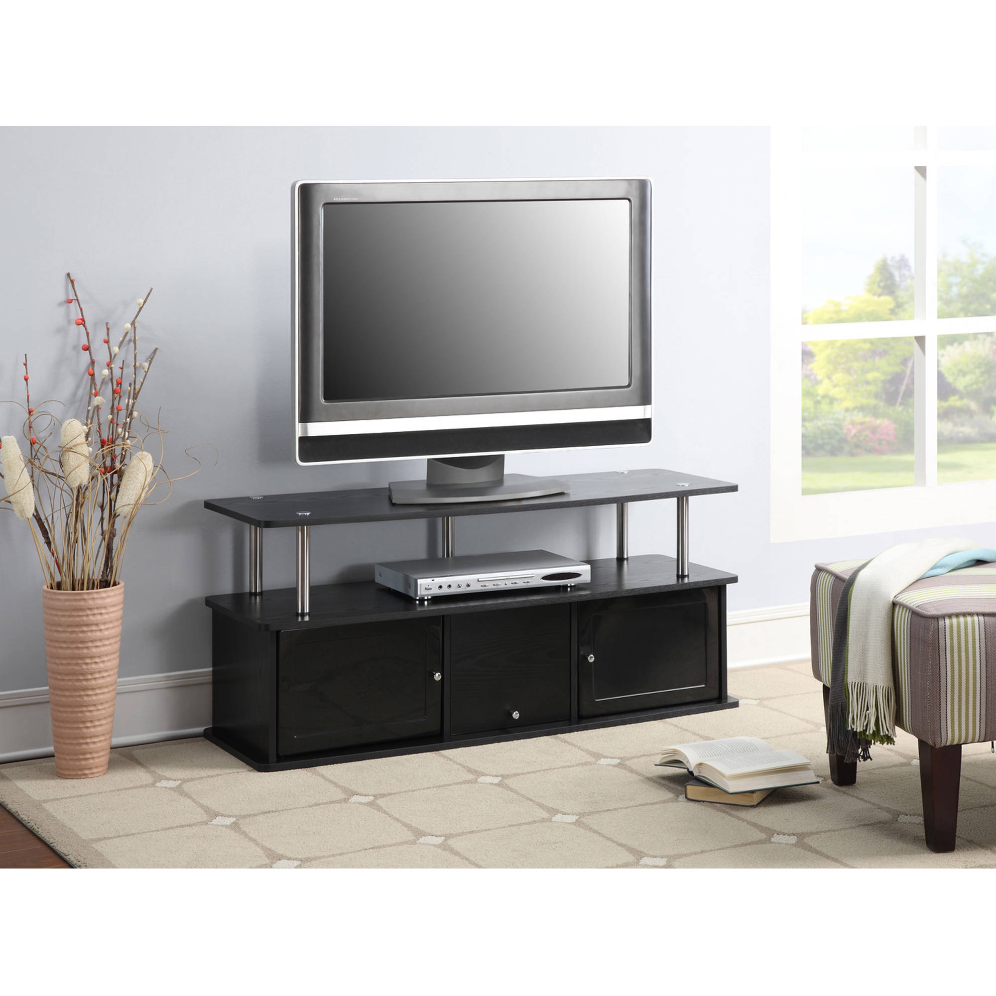 Convenience Concepts Designs2Go Cherry TV Stand with 3 Cabinets for TVs up to 50'', Multiple Colors