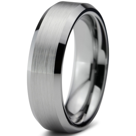 Charming Jewelers Tungsten Wedding Band Ring 6mm for Men Women Comfort Fit Beveled Edge Brushed Lifetime