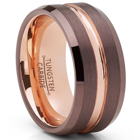 Cleveland Browns Ring Men's Ring Wright Co. Chocolate Brown and Rose GoldTone Tungsten Carbide Wedding Band Ring 8mm ()
