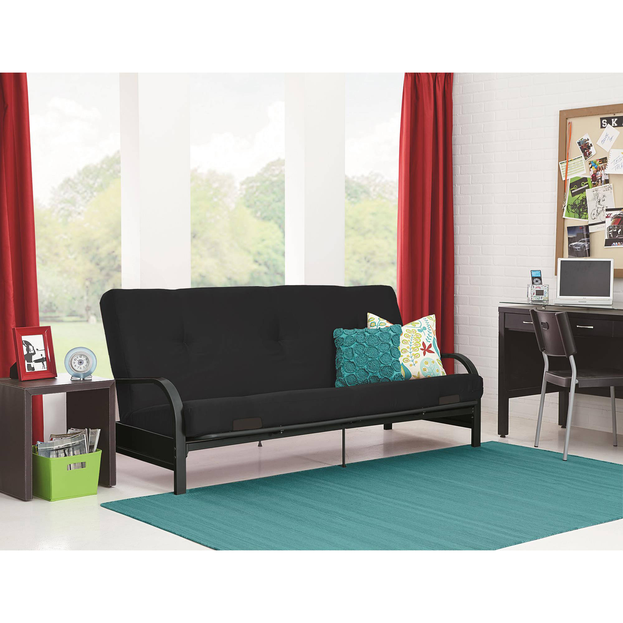 Mainstays Black Metal Arm Futon with Full Size Mattress, Multiple Colors