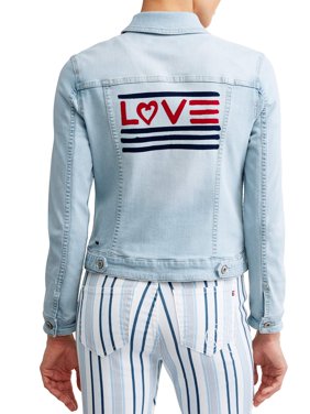 Love Flag Bleached Denim Jacket Women's