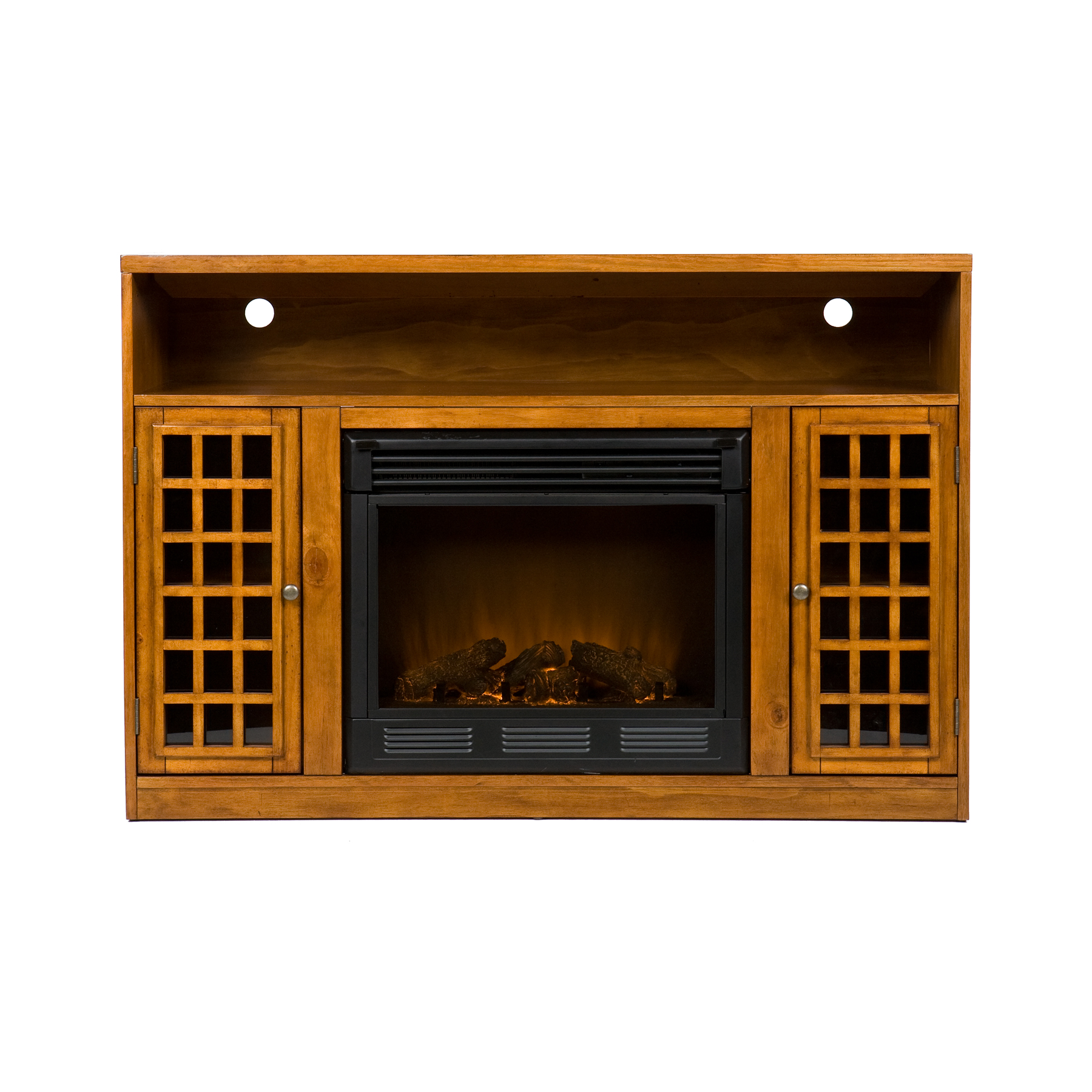 Southern Enterprises Chenault Electric Fireplace and Media Console for TVs up to 46'', Glazed Pine (Box 1 of 2)