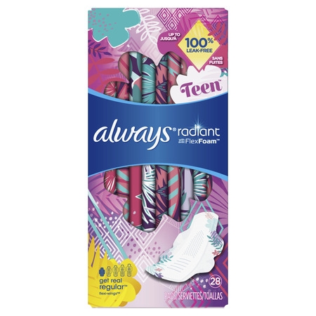 ALWAYS Radiant Teen Pads, Get Real Regular Unscented With Wings, 28 (Best Pads For Teens)