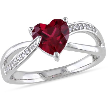 African Ruby Ring - 1-5/8 Carat T.G.W. Created Ruby and Diamond-Accent Sterling Silver Heart Infinity Ring