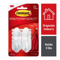Command Designer Hooks, White, Medium, 2 Hooks, 4 Strips/Pack