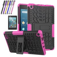 Fire 7 2017 Case, Mignova Hybrid Protection Cover [Anti Slip] [Built-In Kickstand] Skin Case For All-New Fire 7 Tablet (7th Generation 2017 Release) + Screen Protector Film and Stylus Pen (Pink)