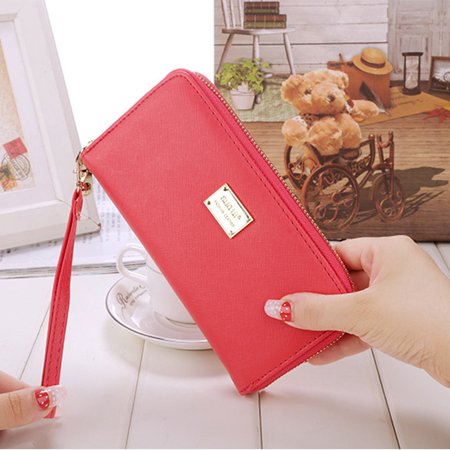 - Women Ladies Fashion Faux Leather Clutch Wallet Card Holder Long Purse Zipper High-capacity Wallet Bag Red