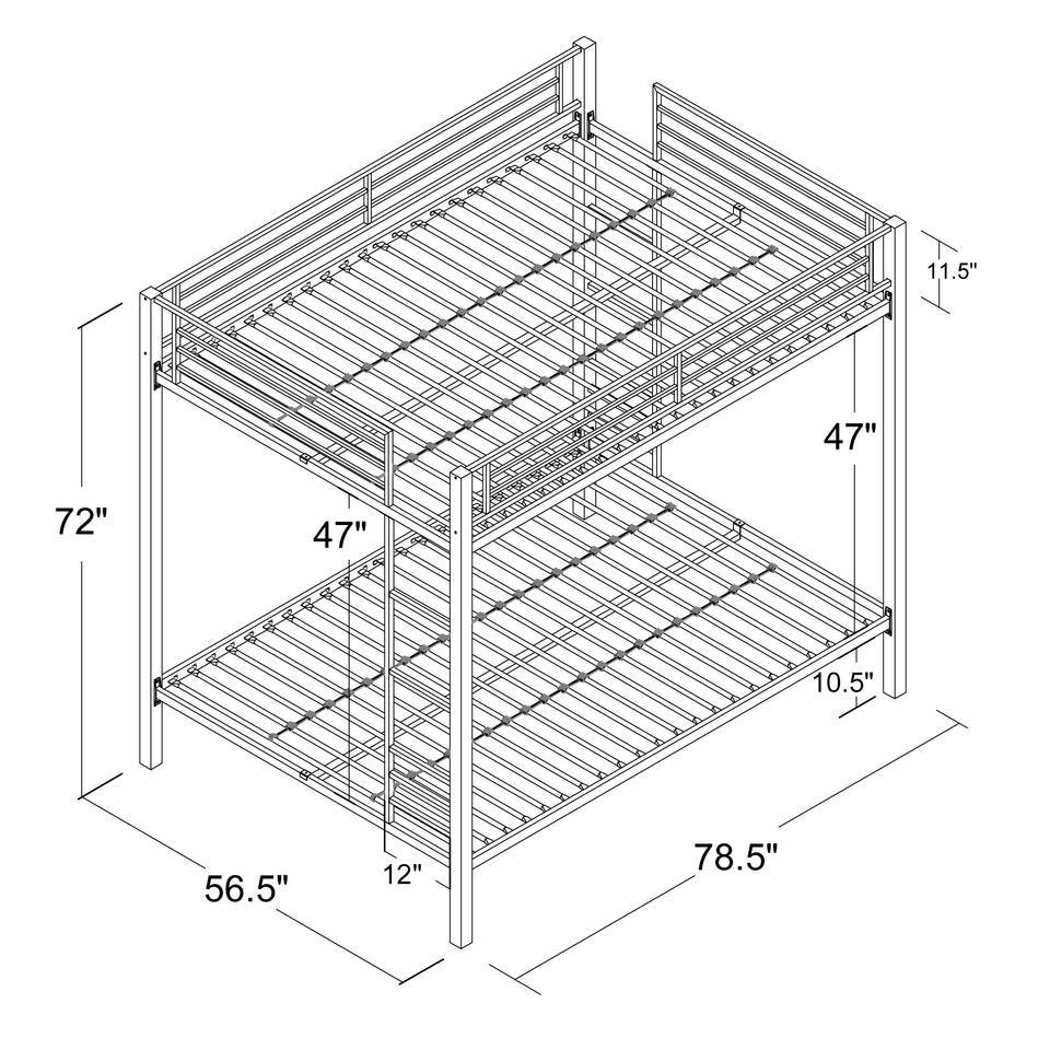 Dorel Full Over Full Metal Bunk Bed, Multiple Finishes