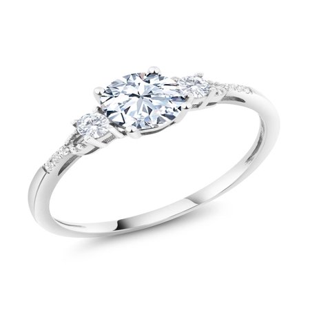 8 Lab White Sapphire Ring - Diamond Accent 10K White Gold Round Hearts and Arrows White Created Sapphire Ring 1.35 cttw