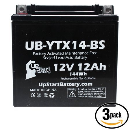 - 3-Pack UpStart Battery Replacement 2011 BMW F800ST, GS 800 CC Factory Activated, Maintenance Free, Motorcycle Battery - 12V, 12AH, UB-YTX14-BS