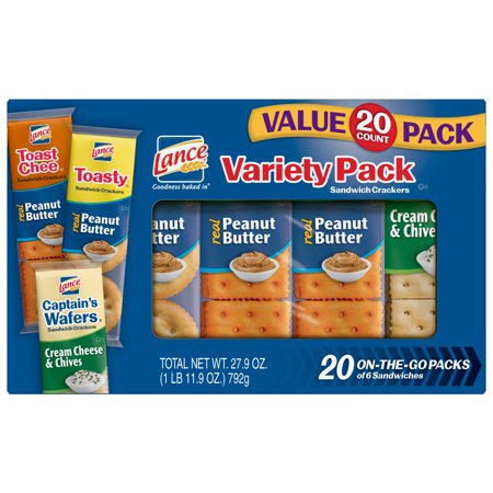 Lance Variety Pack Sandwich Crackers with ToastChee and Toasty with Peanut Butter and Captain's Wafers with Cream Cheese, 20 (Best Grilled Cheese Sandwich)