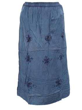 Mogul Women's Stonewashed Skirt Blue Embroidered Rayon A-Line Skirts