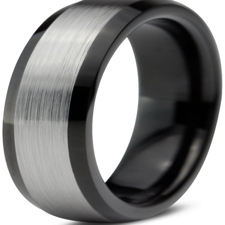 4mm Comfort Fit Wedding Band Mens Tungsten Wedding Band Ring 4mm for Men Women Comfort Fit Black Beveled Edge Brushed Lifetime Guarantee ()
