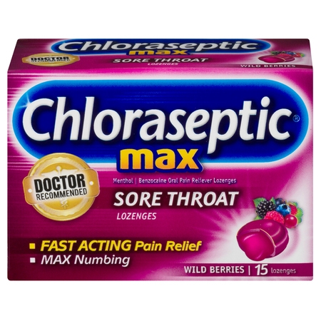 Chloraseptic Max Sore Throat Lozenges, Wild Berries, 15