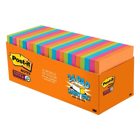 Sticky Note Graphic - Post-it Super Sticky Notes Cabinet Pack, 3in. x 3in., Rio de Janeiro Collection, 24 Pads