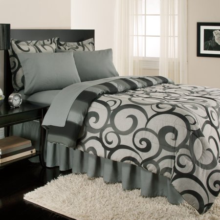 Peacock Bed Set Sloane Street Alessandro Scroll, Reversible, Complete Set With Bonus Bed Skirt By Royale Linens ()