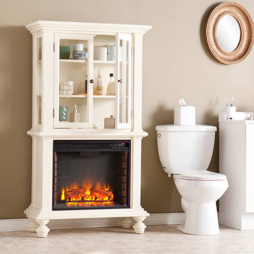 Southern Enterprises Bryer Electric Fireplace Curio Console, Antique White