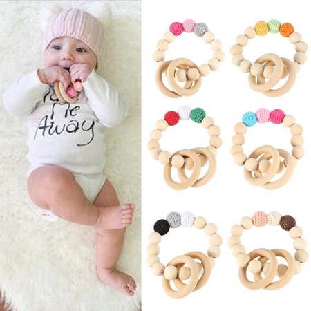 Natural Baby Teether - Tbest Handmade Natural Wooden Baby Teether Bracelet Crochet Beads Teething Ring Infant Toy Gift, Wooden Baby Teether,Baby Teether