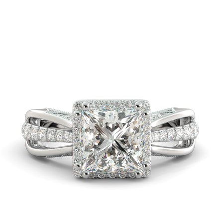 - 3.25 ct Princess Brilliant Moissanite & Diamond Solitaire Engagement Ring 14k White Gold
