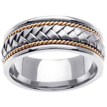 Two Tone Woven Handmade Band - 14K Two Tone Gold Basket Braid Handmade Comfort Fit Men's Wedding Band (8.5mm)