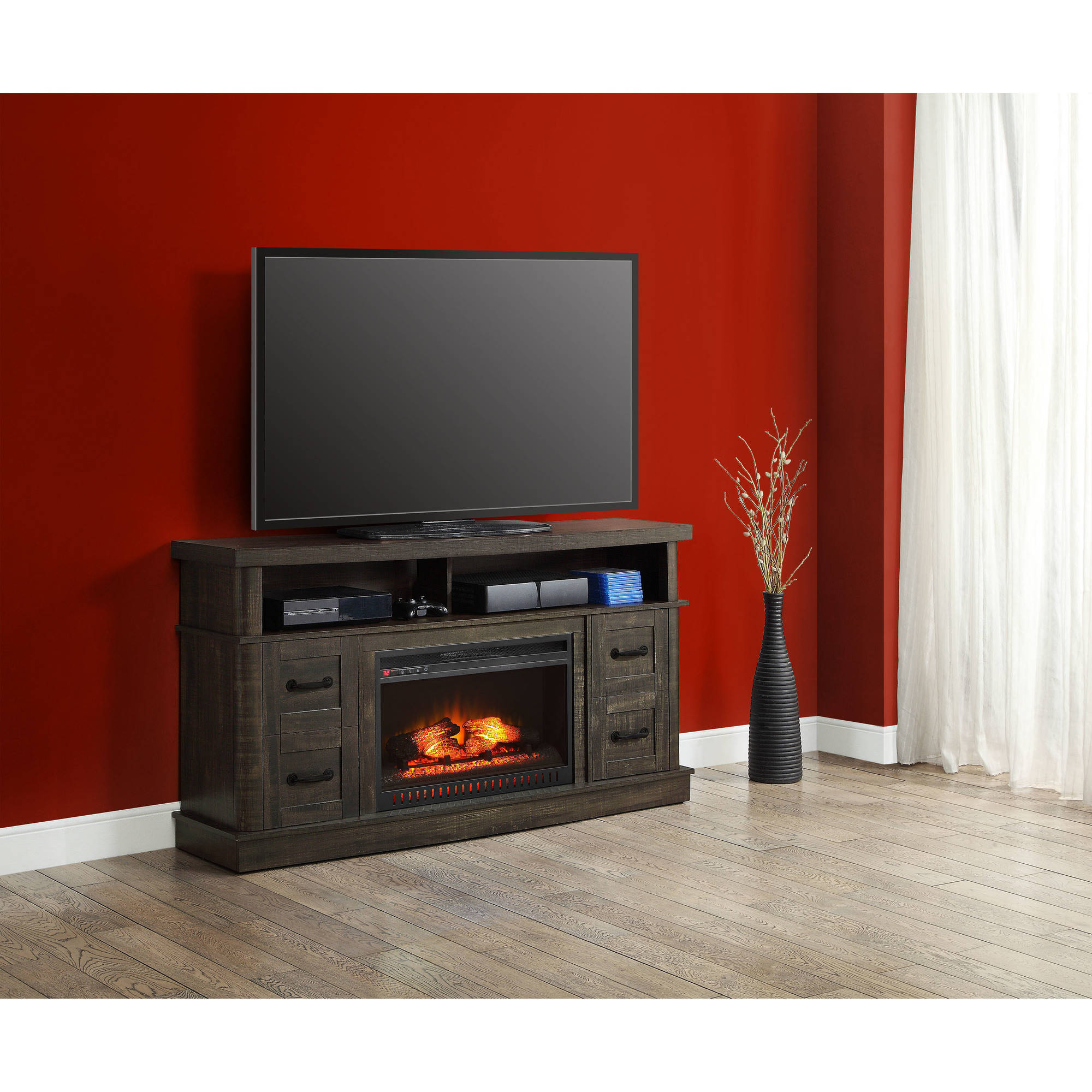 Whalen Weathered Dark Pine Media Fireplace Console for TV's up to 70''