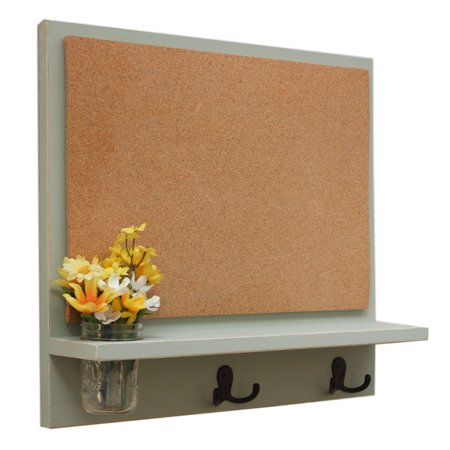 Sky Blue Vinyl Bulletin Board - Message Board with Cork board, Coat Hooks & Mason Jar