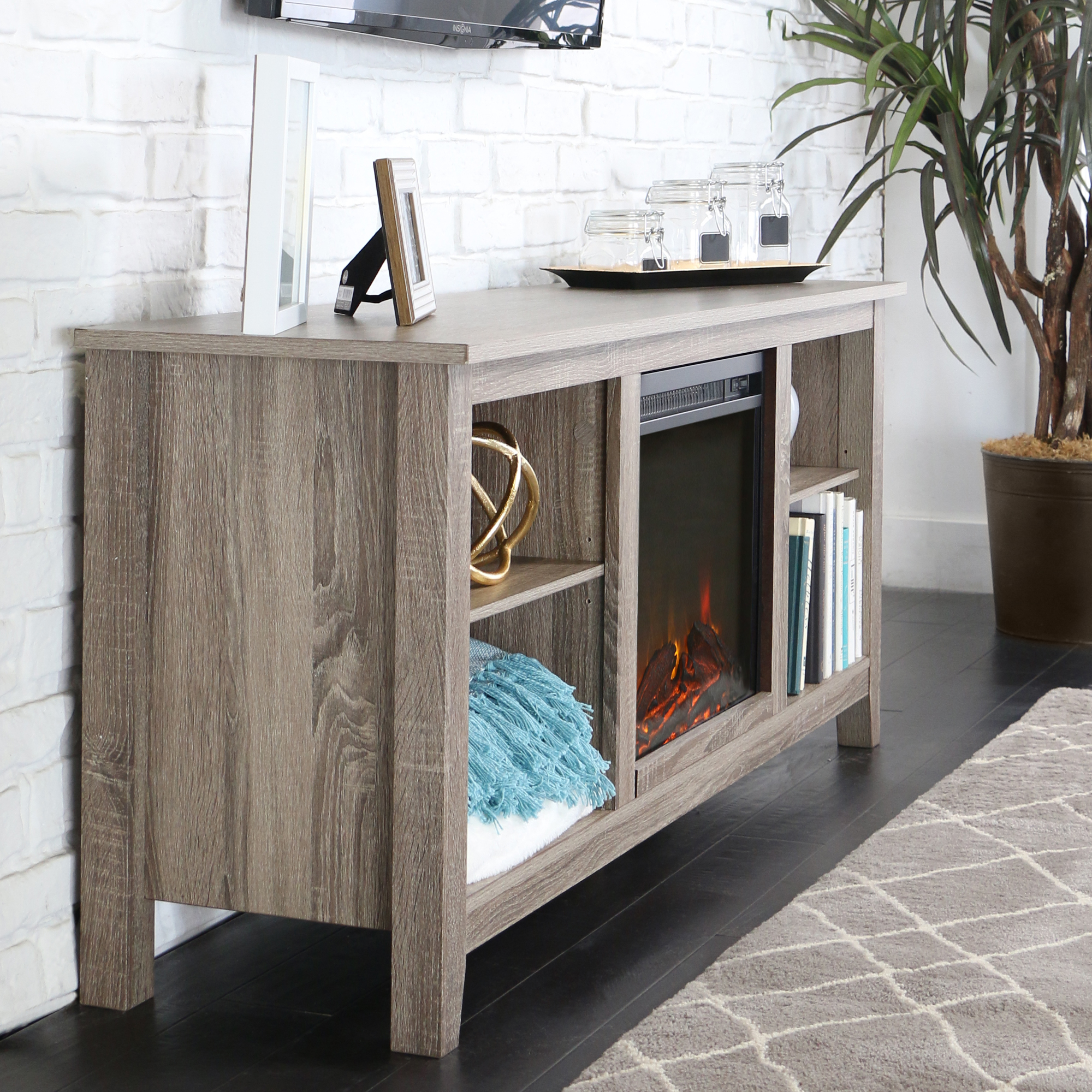 Driftwood TV Stand with Fireplace Insert for TVs up to 60'', Multiple Colors