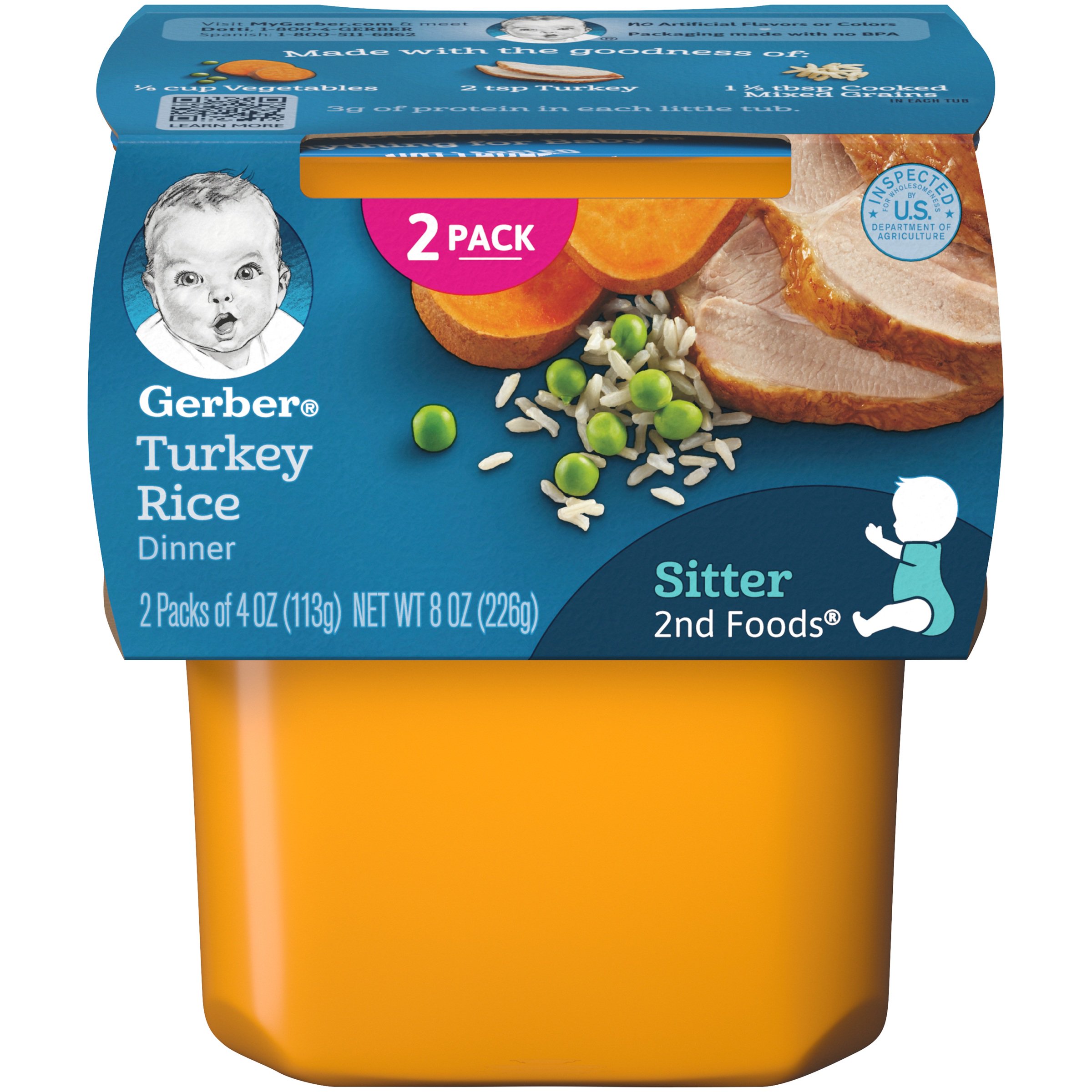 Gerber Baby Food Stage 2 Turkey Rice Puree Tub - 4oz/2ct