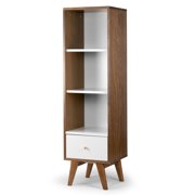 Utility Bookcase Towers Alya Scandinavian Style Walnut Finish Bookcase Media Tower With Contrasting White Drawer