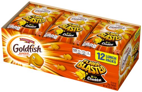 Pepperidge Farm Goldfish Flavor Blasted Xtra Cheddar Crackers, 10.8 oz. Multi-pack Tray, 12-count 0.9 oz. Single-Serve Snack (Best Low Fat Snack Foods)