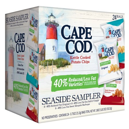 Cape Cod Reduced Fat Variety Pack, Kettle Cooked Potato Chips Seaside Sampler, 0.75 Oz, 24 (Best Potato Chips Reviews)