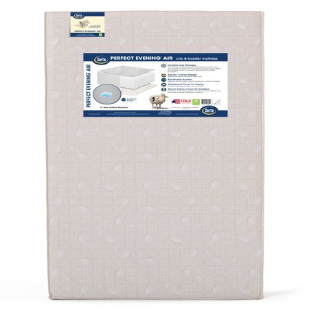 Serta Perfect Evening Air 5-Inch Crib and Toddler Mattress - Fiber Core - Dual Sided - Waterproof Vinyl Cover - Lightweight - GREENGUARD Gold Certified (Natural/Non-Toxic)