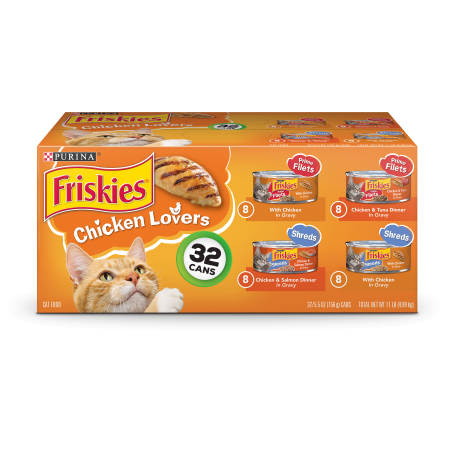 Friskies Gravy Wet Cat Food Variety Pack, Chicken Lovers Prime Filets & Shreds - (32) 5.5 oz.
