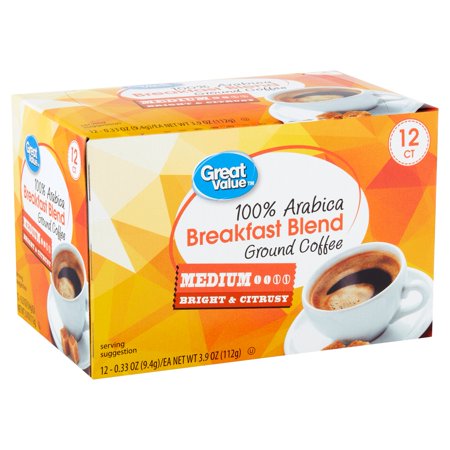 Great Value 100% Arabica Breakfast Blend Coffee Pods, Medium Roast, 12