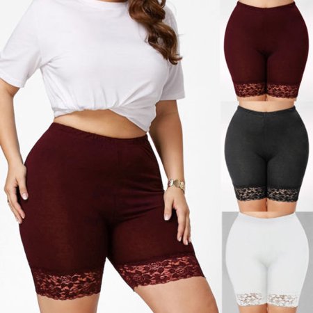 Women Plus Size Lace Insert Stretch Short Leggings Gym Tights Viscose Active Shorts Cycling Hot (Best Lycra Cycling Shorts)