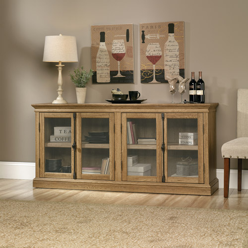 Sauder Barrister Lane Credenza, for TVs up to 80'', Scribed Oak